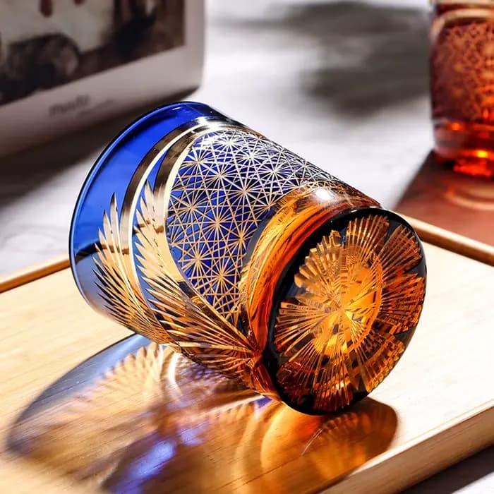 Tasse à whisky en verre de cristal Edo Kiriko sculptée à la main japonaise pour hommes