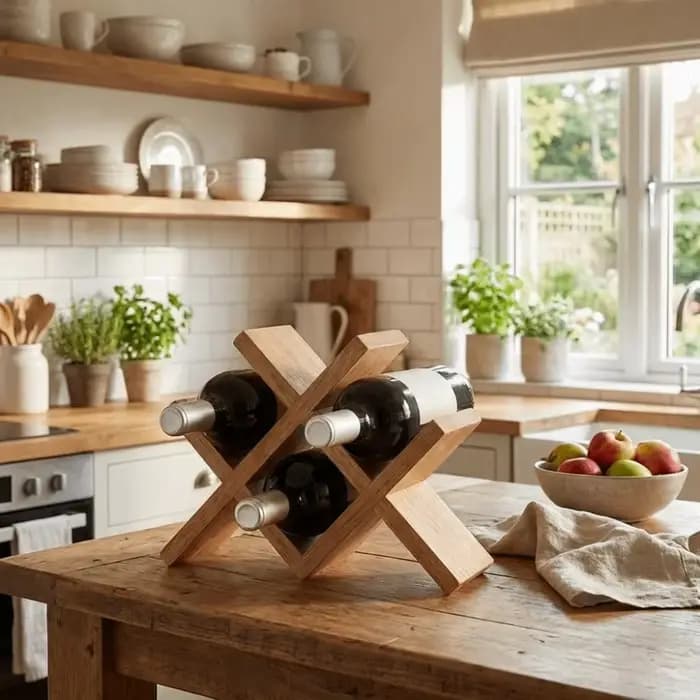 Porte-bouteilles en bois massif pour 4 bouteilles