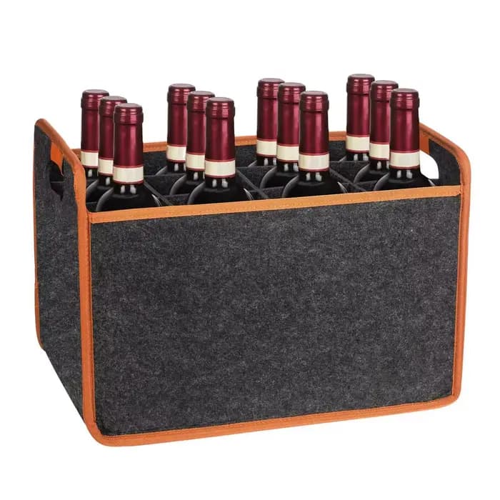 Boîte de rangement de porte-bouteille de vin en feutre de 12 bouteilles avec séparateur