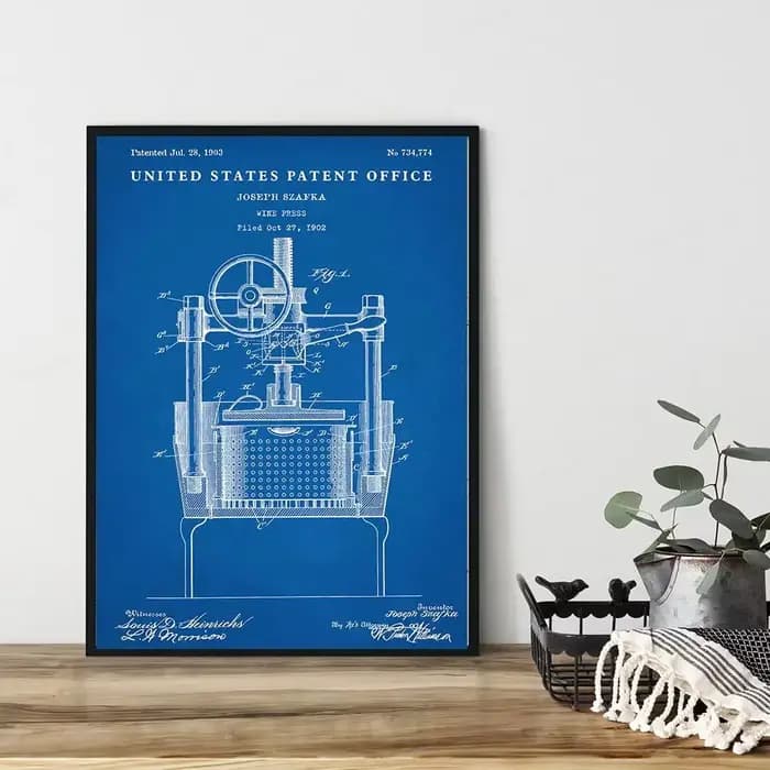 Affiche vintage sur toile avec motif breveté de vin