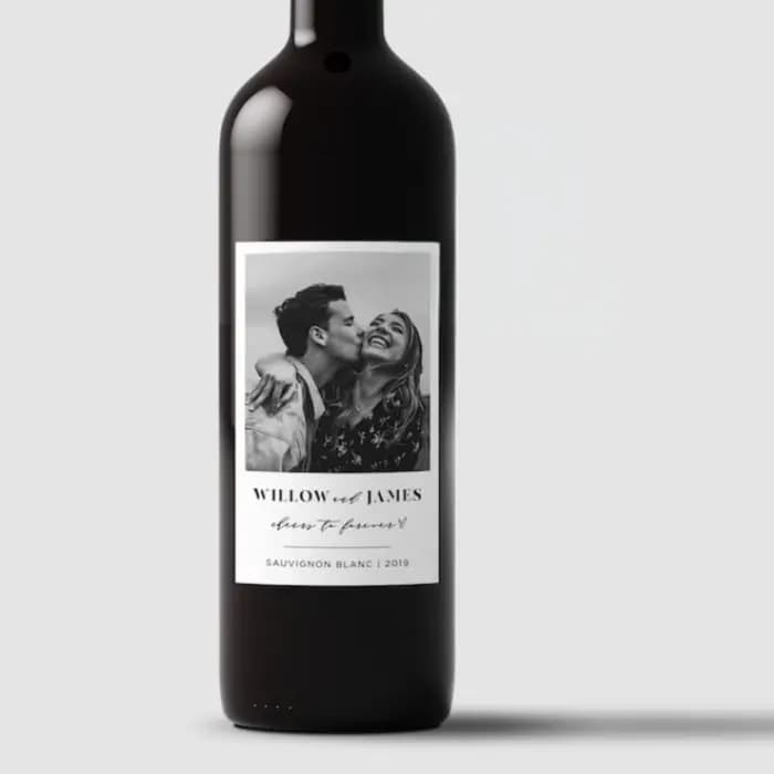 Étiquettes de vin Photo étiquette de vin minimaliste faveur de mariage