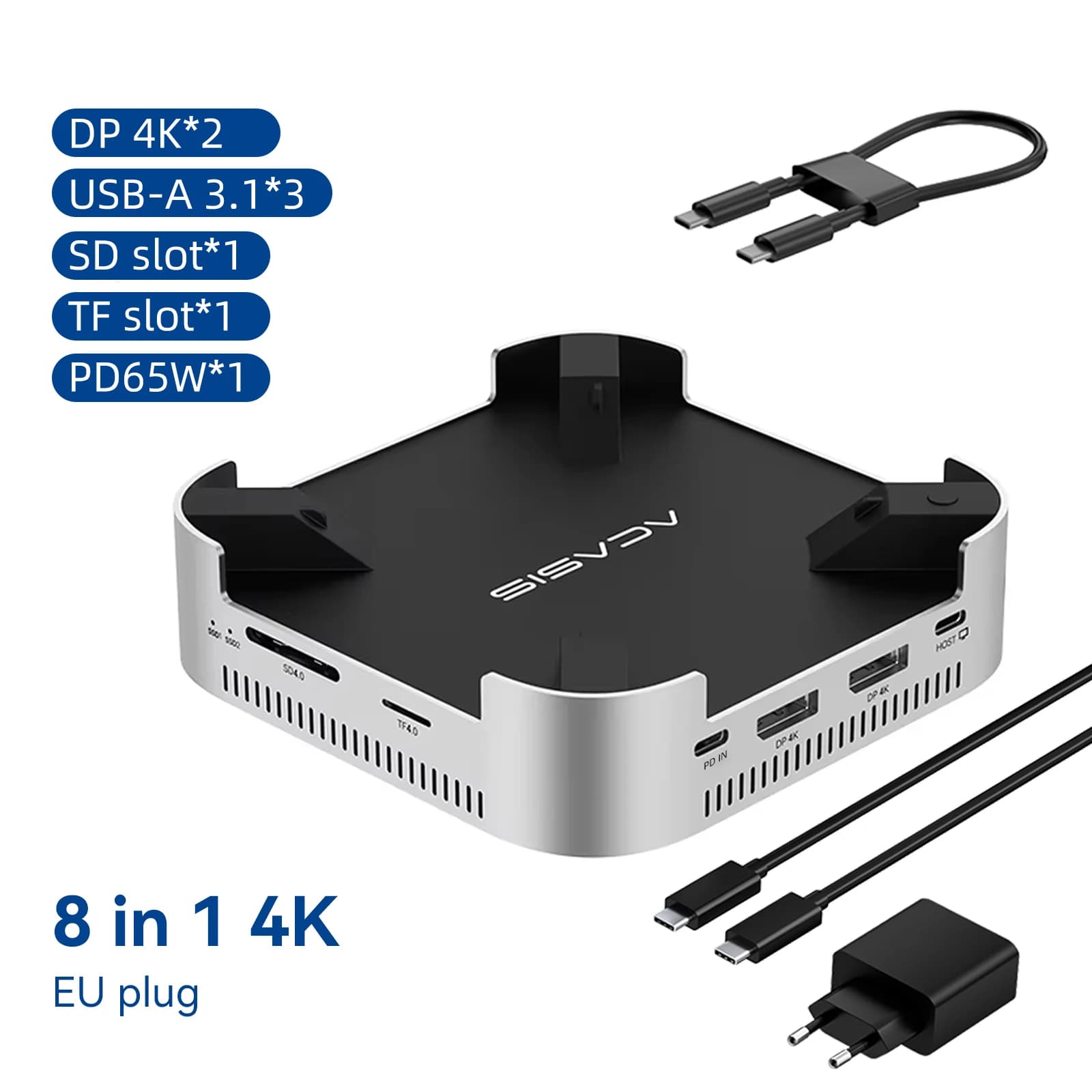Station d'accueil USB-C Acasis 40 Gbit/s pour Mac Mini M4/M4 Pro, 4K/144 Hz, lecteurs TF/SD 4.0 et d