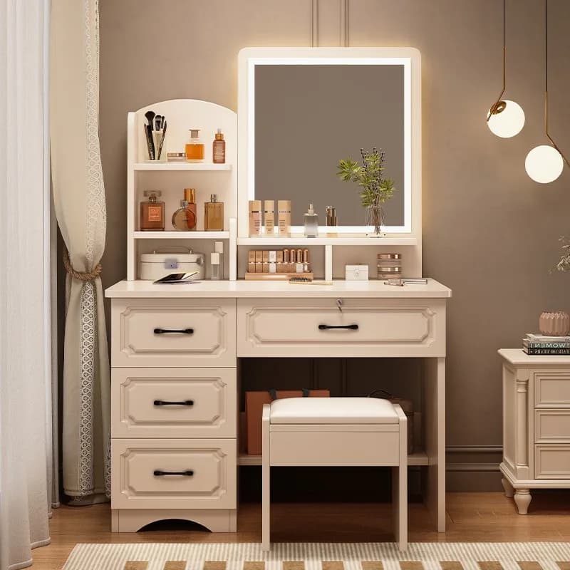 Table de toilette pour petit appartement avec miroir, rangement intégré, table de maquillage, style moderne simple européen, chambre principale