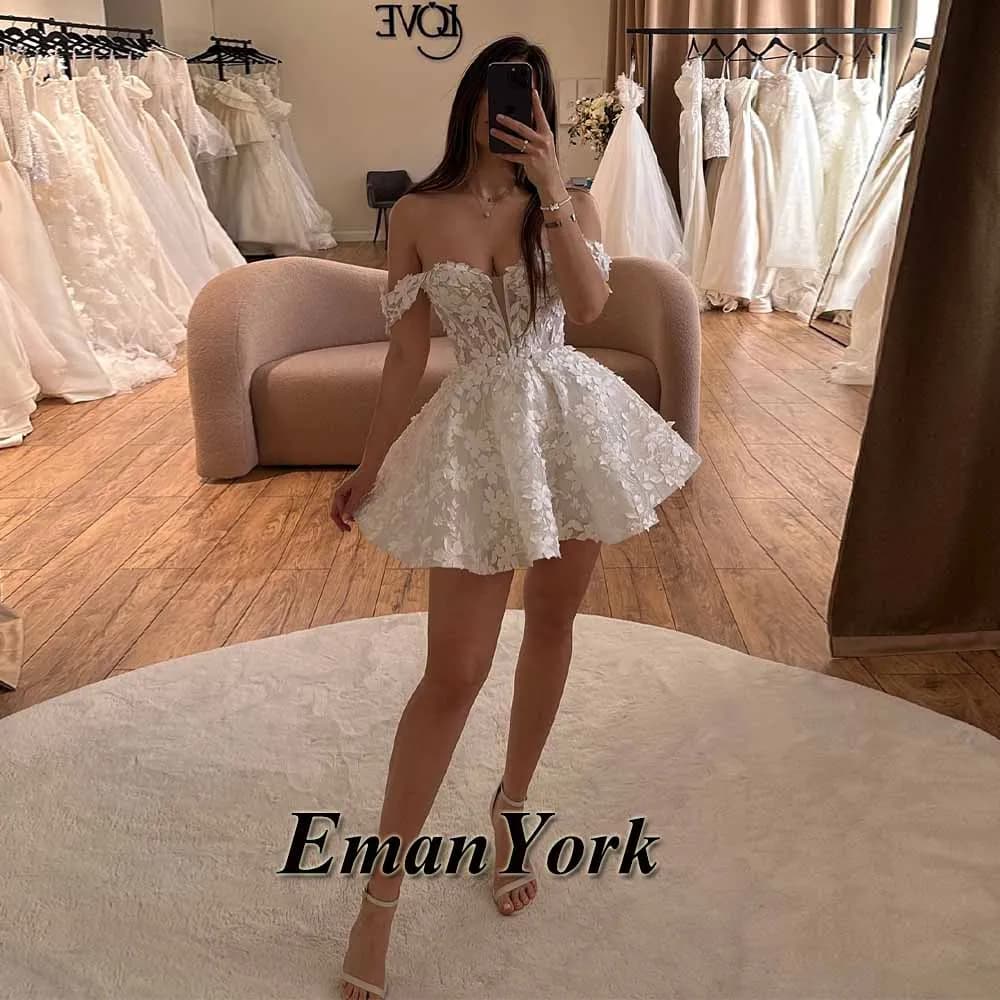 EmanY – Mini robe De mariée attrayante, avec Appliques, épaules dénudées, ligne a, sur mesure