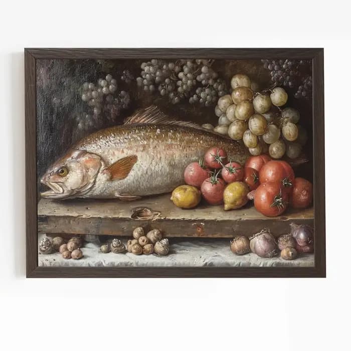 Vintage cave à vin Scotch whisky et cigare fruits nourriture affiche et impression sur toile mur Art