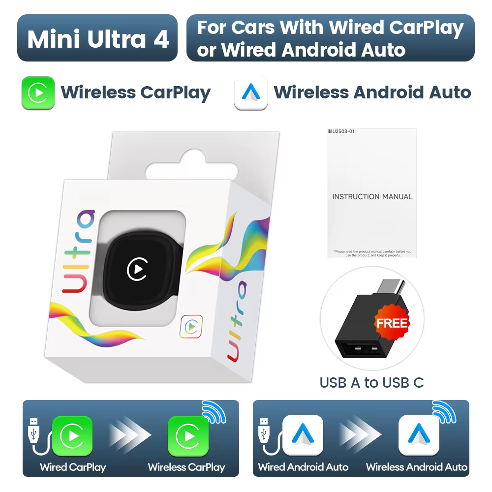 Adaptateur CarlinKit 5.0 Mini Ultra sans fil Android Auto & CarPlay, connexion automatique, Plug & P