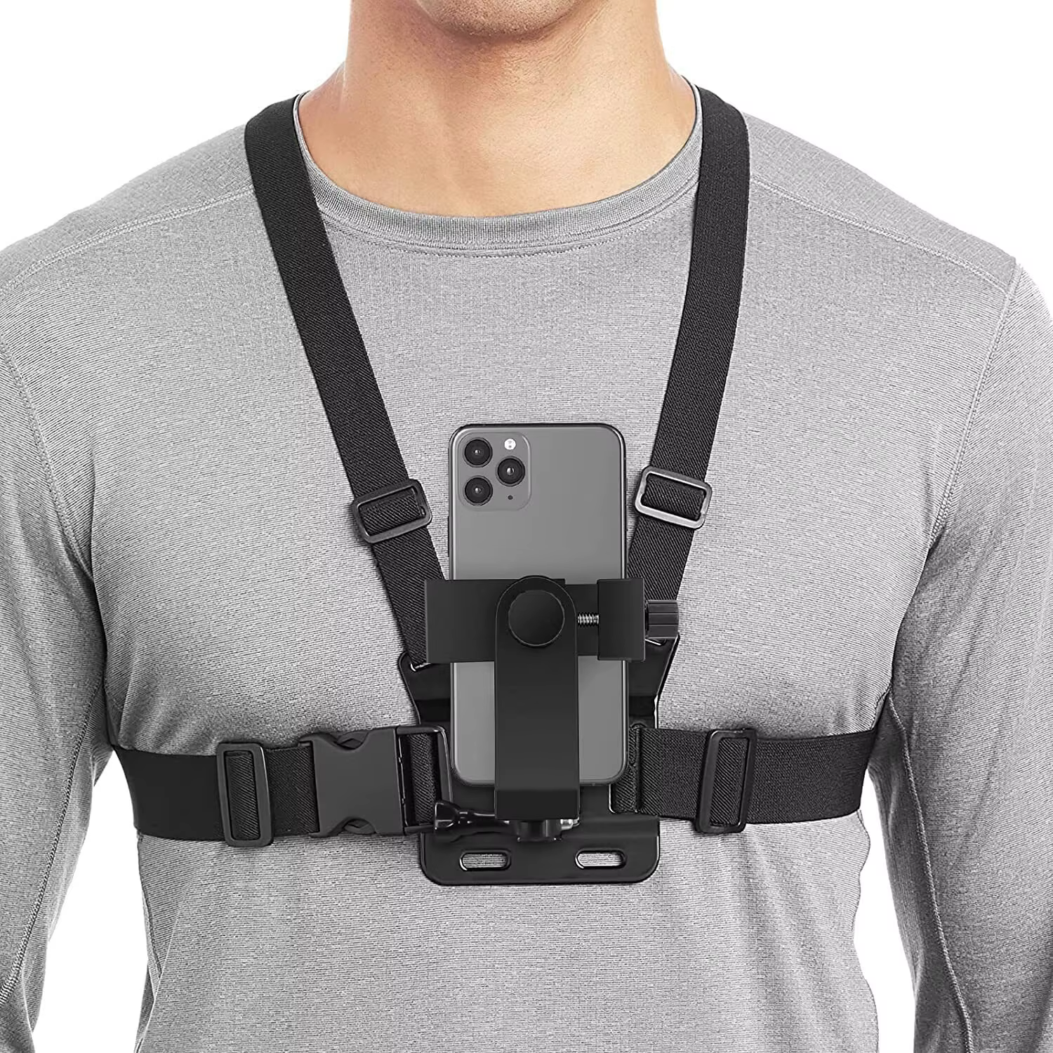 Support de téléphone réglable noir avec sangle de poitrine, accessoire de fixation pour téléphone po