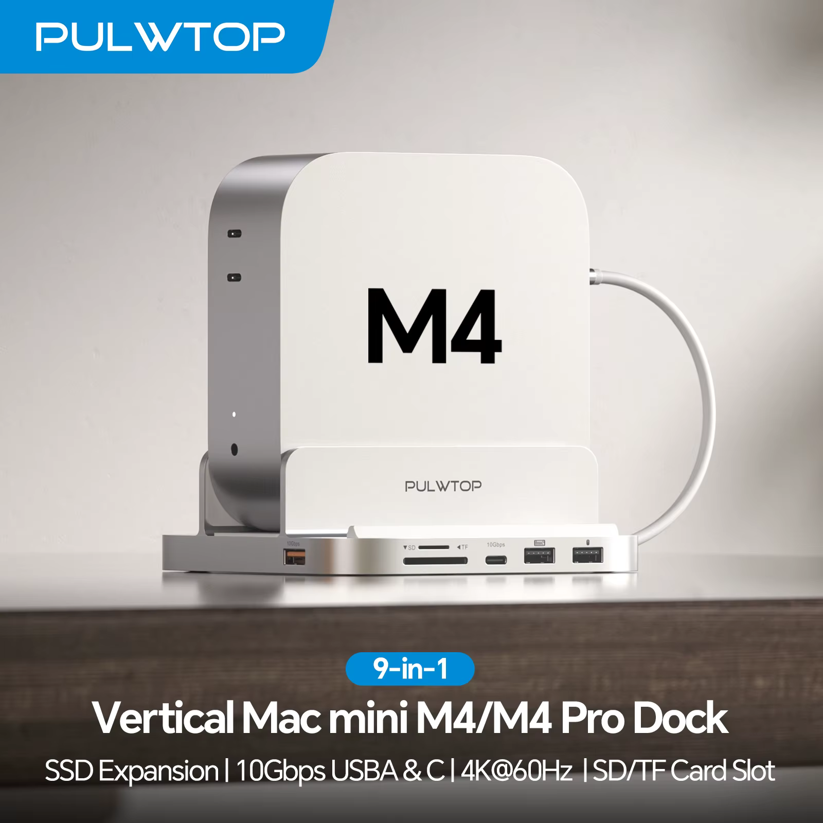 Hub PULWTOP Mac mini M4 avec SSD HDMI 4K et M.2 (SSD NON inclus), USB A/C 10 Gbit/s, audio, USB A 2.
