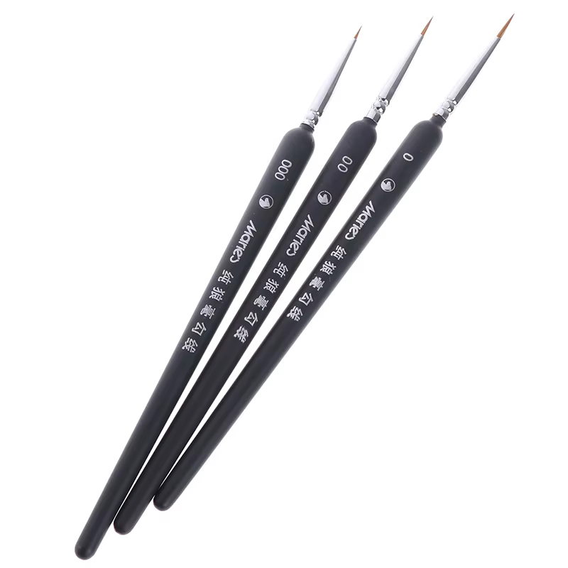 3 pinceaux miniatures professionnels en poils de loup pour peinture artistique (0/00/000)