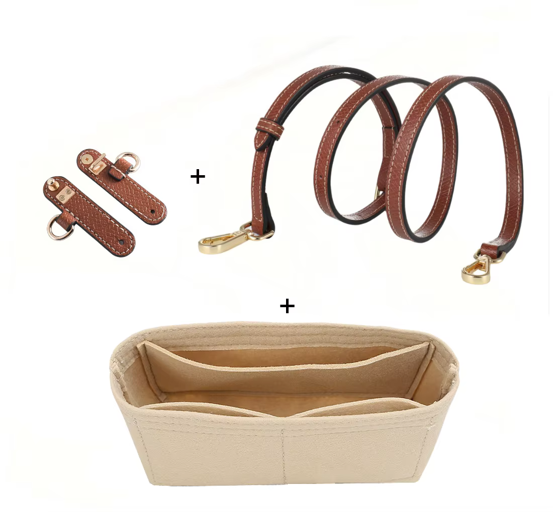 2 Kits de Sangles d'Épaule en Cuir et Organiseurs de Sac en Feutre pour Longchamp Mini