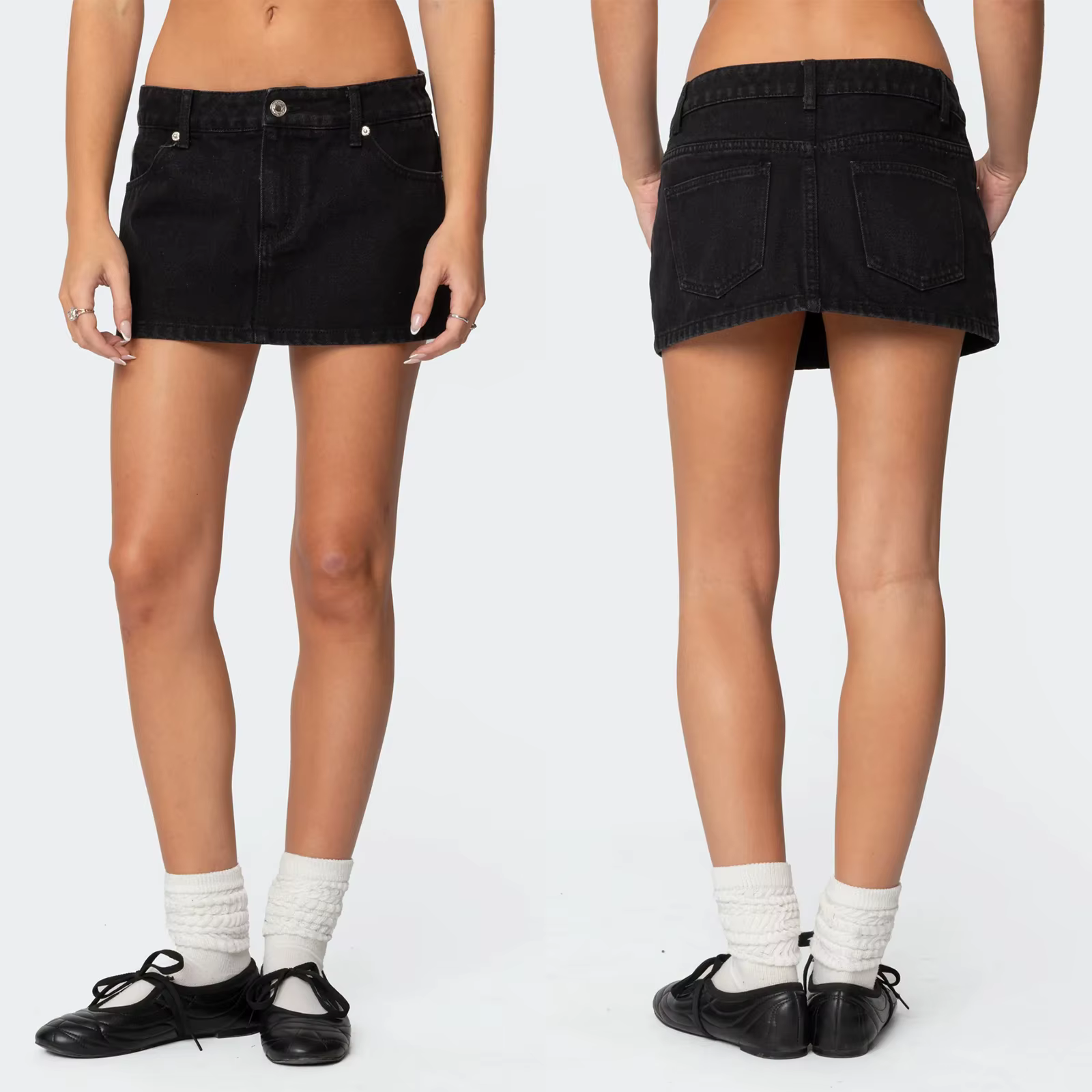 Mini-jupe en jean pour femme, taille basse, coupe trapèze, avec poches, tendance été automne, décont