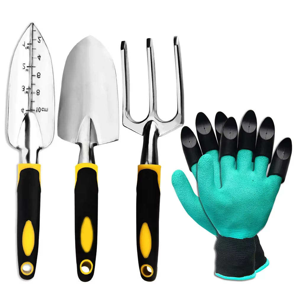 Gants de jardinage pour désherbage, ameublir le sol, ensemble d'outils de jardin, 4 paquets avec tru