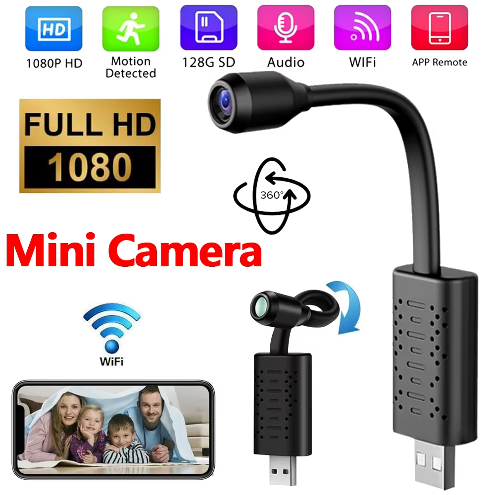 NOUVEAU Caméras de Surveillance WiFi USB 4K Mini avec Câble à Lentille Flexible, Détection de Mouvem