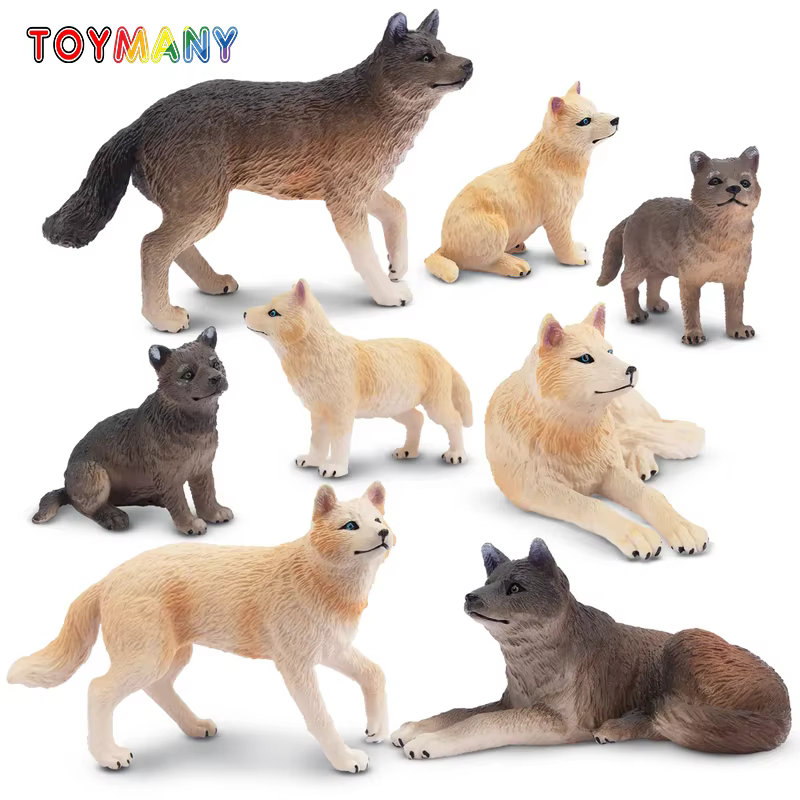 Figurines de loup de Simulation 6 pièces, jouets d'action modèle Animal sauvage pour enfants, coffre