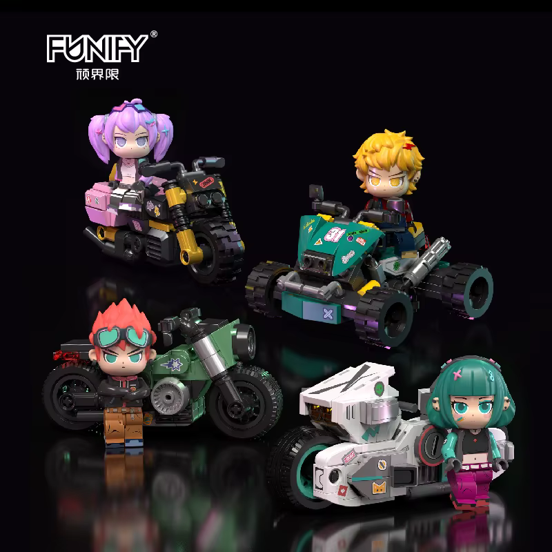 4 styles de figurines miniatures de motards cyberpunk et blocs de construction de motos |   Jouets e