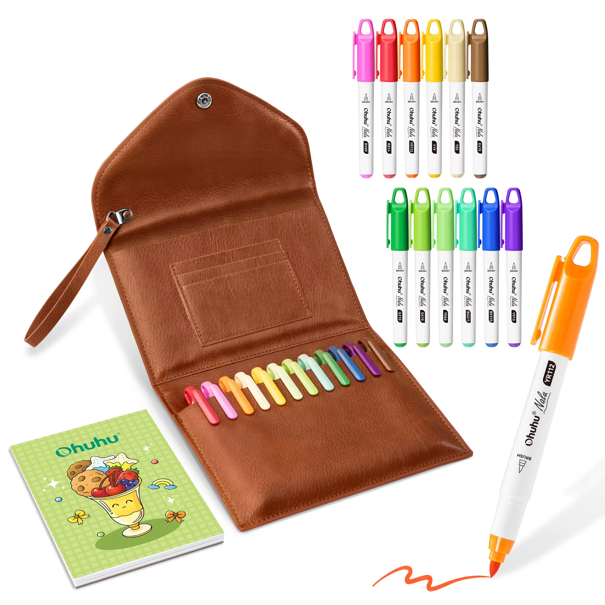 Kit de marqueurs alcool mini Ohuhu pointe pinceau 12 couleurs | Set de coloriage de poche voyage ave