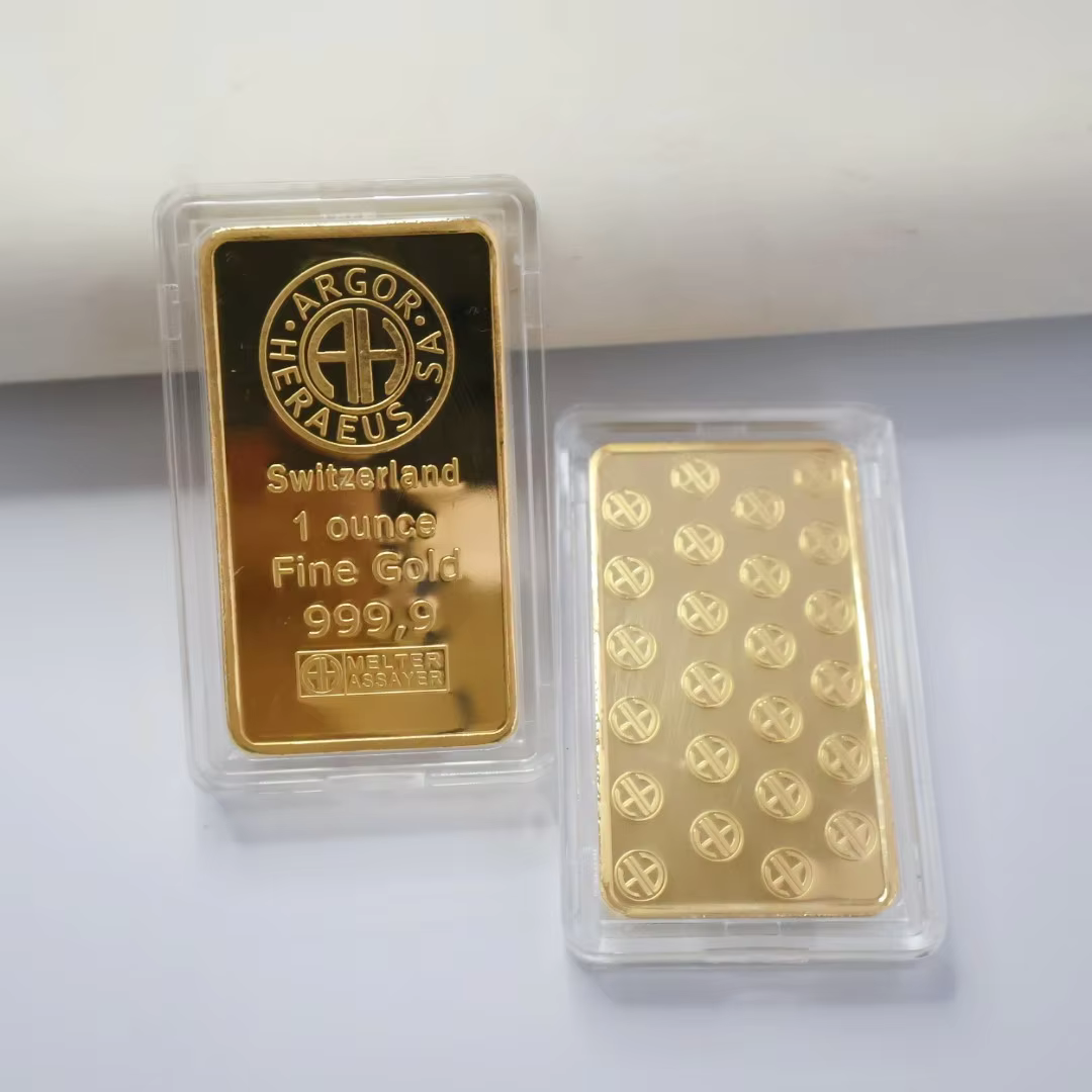 Nouvelle barre plaquée or 999,9 de style Argor, 1 oz, non magnétique, commémorative, pièce de collec