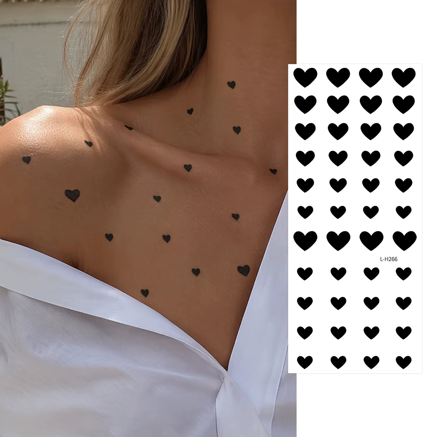 Tatouages temporaires DIY en forme de petit cœur, tailles variées, mini-cœurs minimalistes, longue d