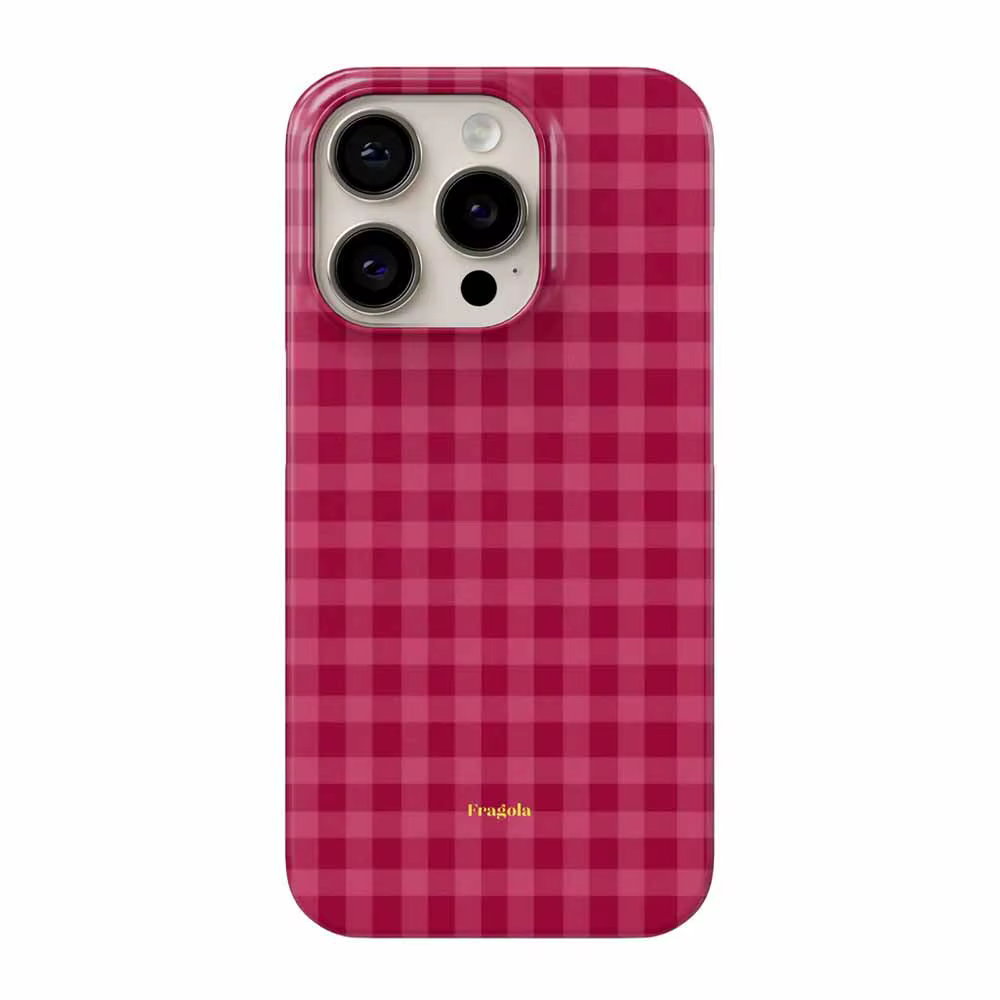 Coque Ins Rétro Minimaliste à Motif Carreaux Rose Rouge pour iPhone 11 13 14 15 16 17 Pro Max 12 Min