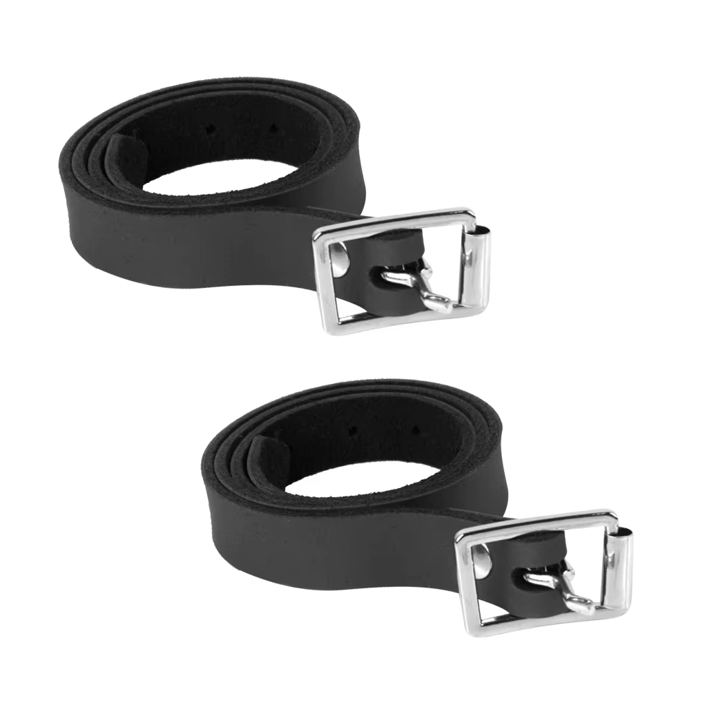 Sangles d'éperon d'équitation en cuir de vache avec structure en alliage, accessoires d'équitation durables et robustes, noir, 2 pièces