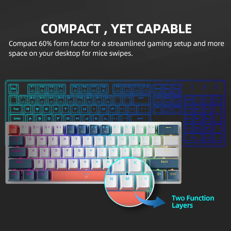 K500-B61 Machenike Mini clavier mécanique 60% facteur de forme 61 touches clavier de jeu filaire clé complète échangeable à chaud rvb rétro-éclairé