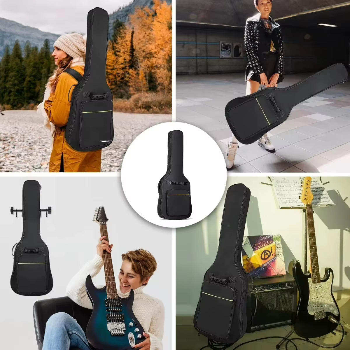 Miwayer Sac de concert pour guitare électrique étanche noir |   Double bretelles pour accessoires de guitare