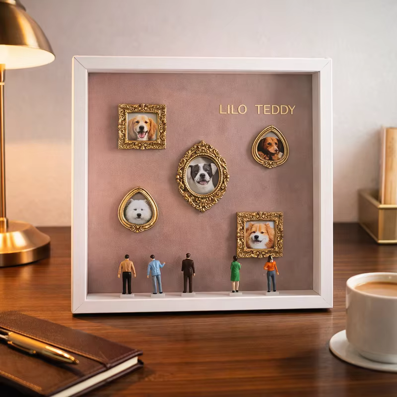 Mini-musée en Bois avec Silhouettes et Figurines Miniatures – Cadre Photo Boîte à Ombre – Cadeau Commémoratif – Décoration d'Intérieur