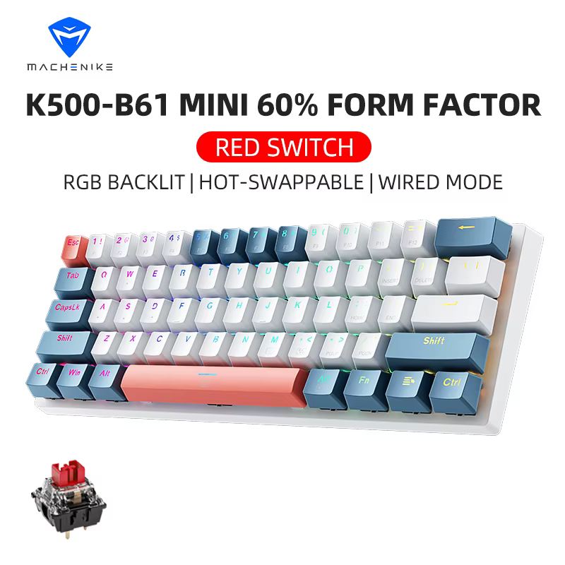 K500-B61 Machenike Mini clavier mécanique 60% facteur de forme 61 touches clavier de jeu filaire clé complète échangeable à chaud rvb rétro-éclairé