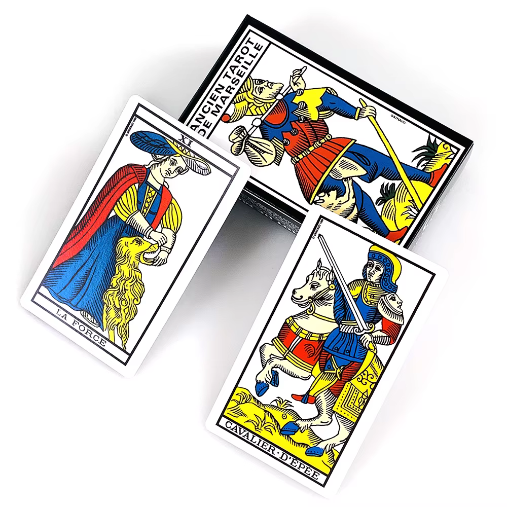 Version française. Ancien jeu de cartes de tarot de Marseille, jeu de tarot classique de Marseille, divination par la fortune, jeux de société de tarot pour débutants