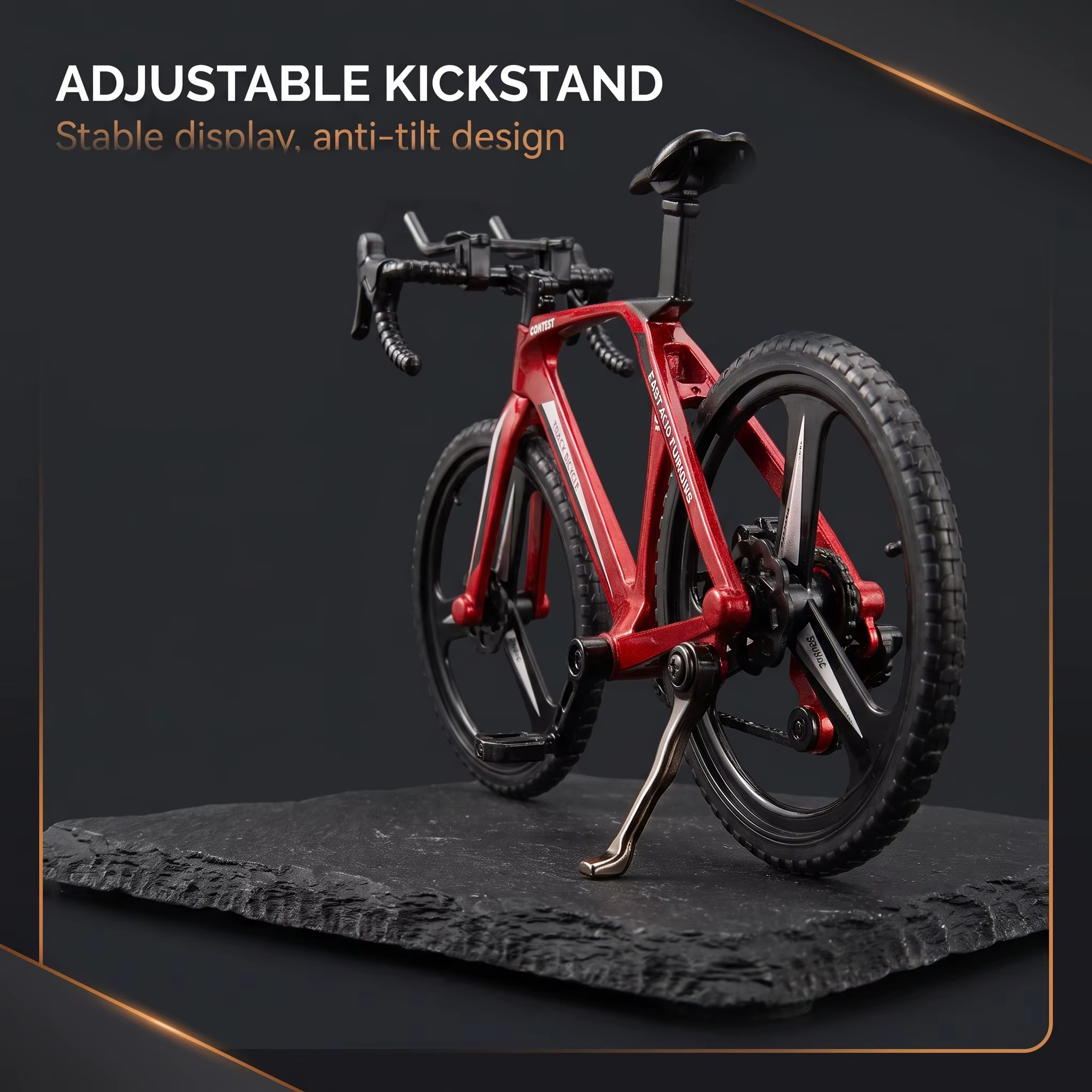 Mini modèle de vélo de route simulé, ornement réaliste de vélo de course avec roues intégrées à 3 rayons, béquille réglable pour