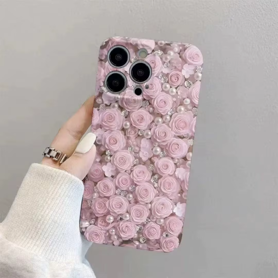 Coque Rose Perle pour Apple iPhone 17 16 15 14 Plus 13 12 11 Pro X XS Max, Protection Anti-Chute Dessin Animé