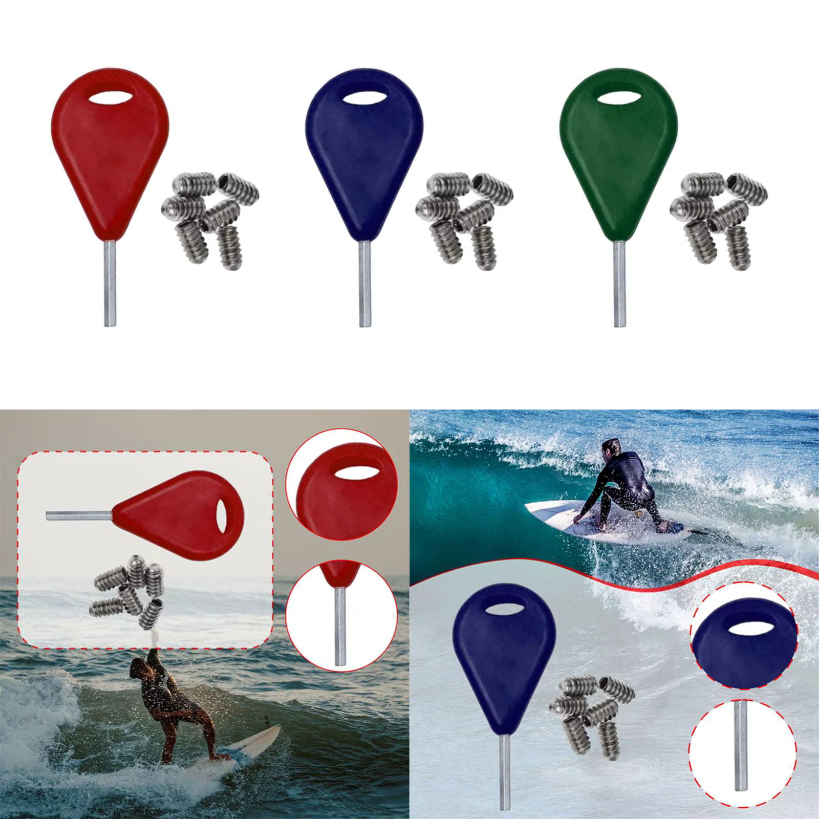 Accessoire de remplacement de clé d'aileron de Surf universel facile à utiliser pour les Sports nautiques en métal avec clé de poignée à vis sans tête clé d'aileron de planche de Surf