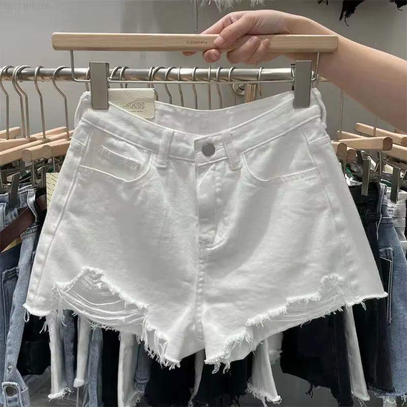 Jean Shorts 2025 nouveaux bas mode Shorts décontracté és femmes taille haute trou ample jambe large Shorts été pantalons Cortos De Mujer