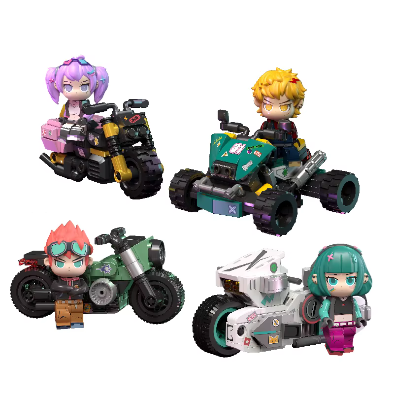 4 styles de figurines miniatures de motards cyberpunk et blocs de construction de motos | Jouets en briques d'anime à collectionner pour enfants et adultes