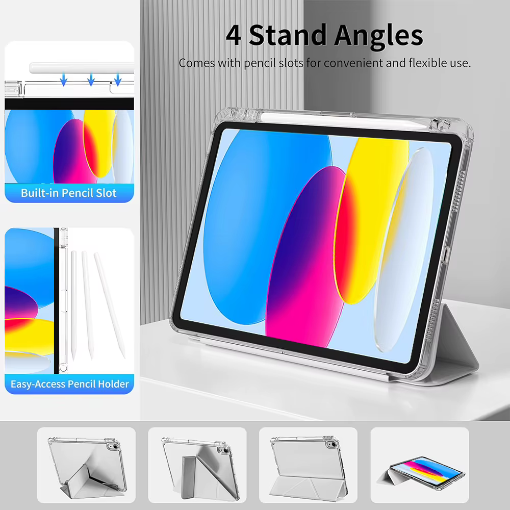 Étui pour iPad 5e 6e 7e 8e 9e 10e 11e Air 4 5 6 7 Mini 6 7 étui avec porte-crayons, Angles multiples support pliable en forme de Y Co