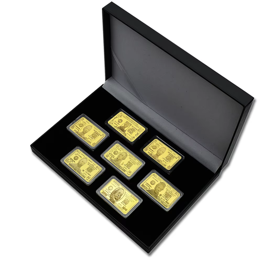 7 pièces/boîte US1 2 5 10 20 50 100 Dollars barre d'or médaille commémorative lingots Collection cadeau