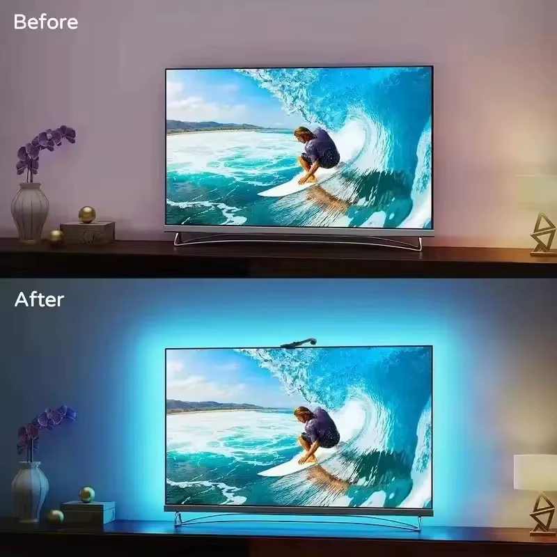 Lumière ambiante pour télévision Led 5V Rgbic Usb, bande lumineuse pour télévision de 55 à 75 pouces, avec synchronisation automatique, caméra
