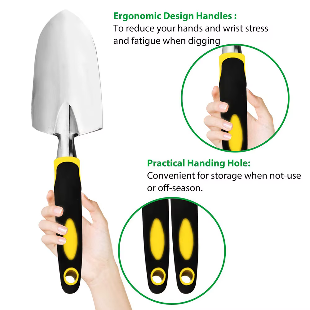 Ensemble d'outils de jardin, paquet de 4 avec truelle, râteau à main pour cultivateur, truelle de transplantation, gants de jardinage pour désherbage, ameublissement du sol