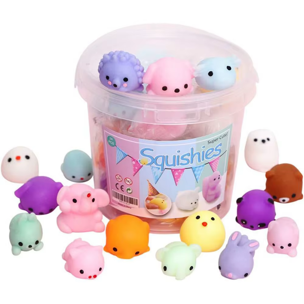24 pièces Mini Kawaii Squishies Mochi anti-Stress jouets d'anxiété jouet Squishy cadeaux de fête pour enfants remplissage de panier avec boîte de rangement