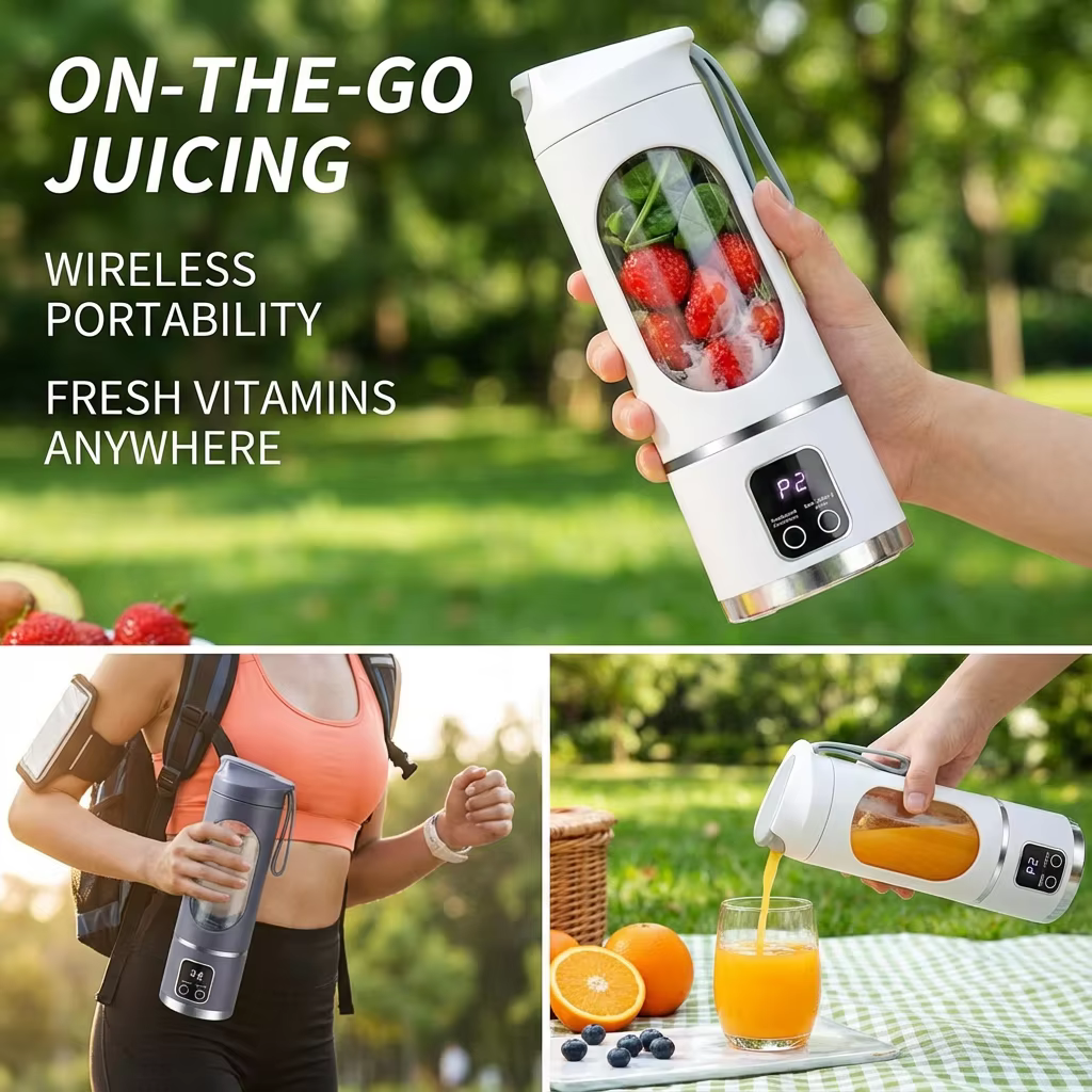 Mini-presse-agrumes électrique 2025 avec moteur puissant, grande capacité 450 ml, affichage numérique, glace pilée, tasse à jus rechargeable pour la maison