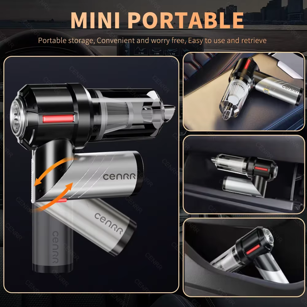 CENRR Aspirateur de voiture haute pression portable sans fil, mini aspirateur à main à forte aspiration pour voiture et usage domestique