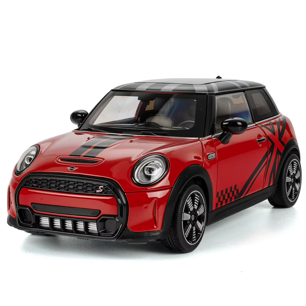 Mini Cooper S 1:18, version classique, voiture compacte britannique rétro, modèle en alliage moulé sous pression, avec fonction de recul, lumières et son