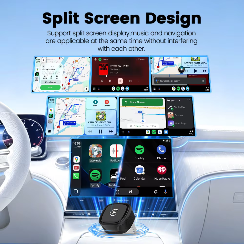 Adaptateur CarlinKit 5.0 Mini Ultra sans fil Android Auto & CarPlay, connexion automatique, Plug & Play pour les voitures équipées de CarPlay et Android Auto, boîte intelligente pour voiture