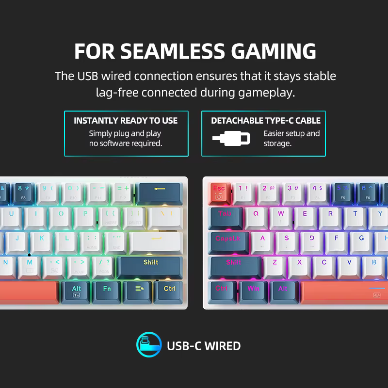 K500-B61 Machenike Mini clavier mécanique 60% facteur de forme 61 touches clavier de jeu filaire clé complète échangeable à chaud rvb rétro-éclairé