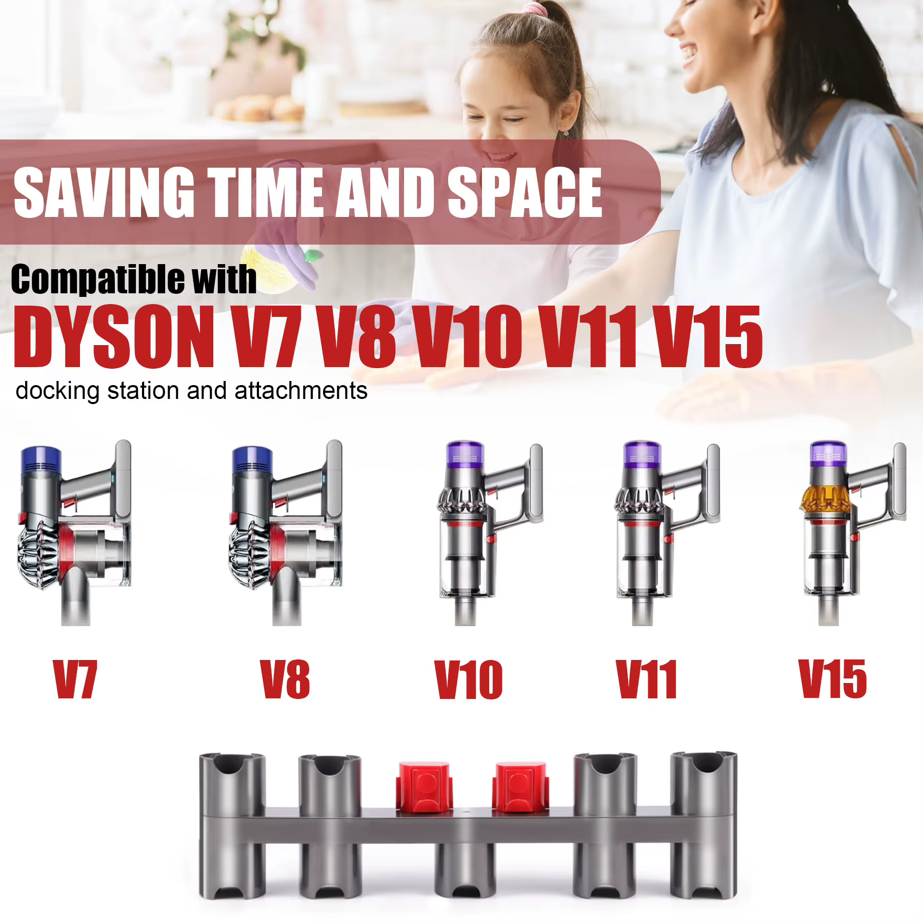 Support d'accessoires à neuf trous pour Dyson V7 V8 V10 V11 V15, support de pièces sous vide pouvant connecter le cintre du chargeur, avec vis d'expansion