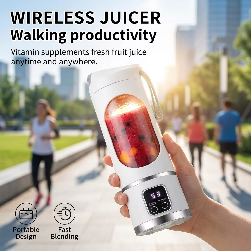 Mini-presse-agrumes électrique 2025 avec moteur puissant, grande capacité 450 ml, affichage numérique, glace pilée, tasse à jus rechargeable pour la maison