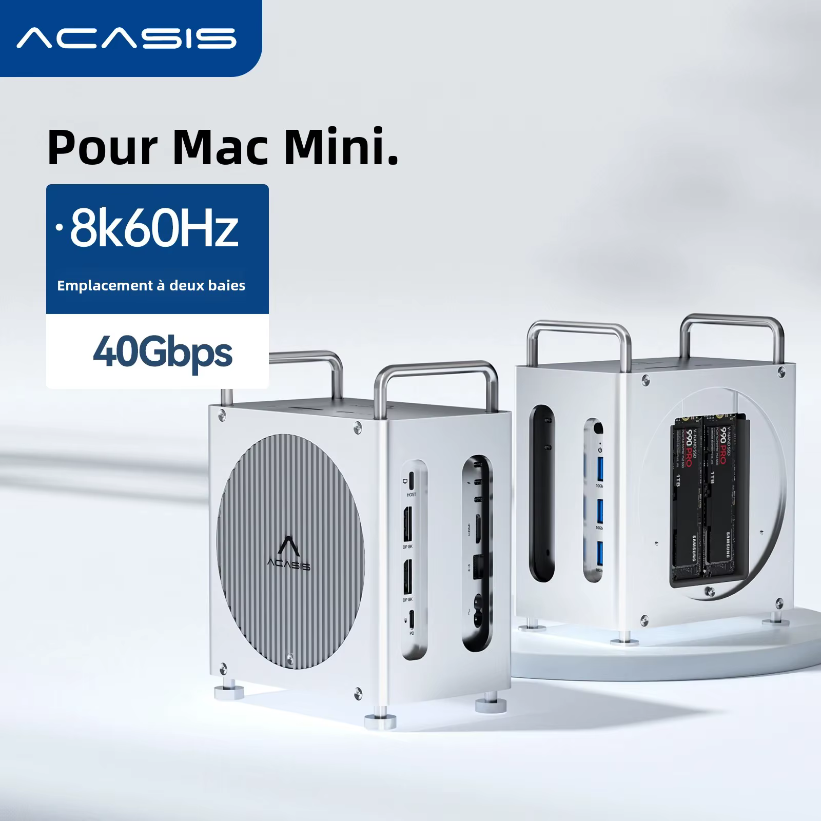 Station d'accueil USB-C Acasis 40 Gbit/s pour Mac Mini M4/M4 Pro, 4K/144 Hz, lecteurs TF/SD 4.0 et double emplacement M.2 NVMe, stockage 16 To, PD65W pour hôte