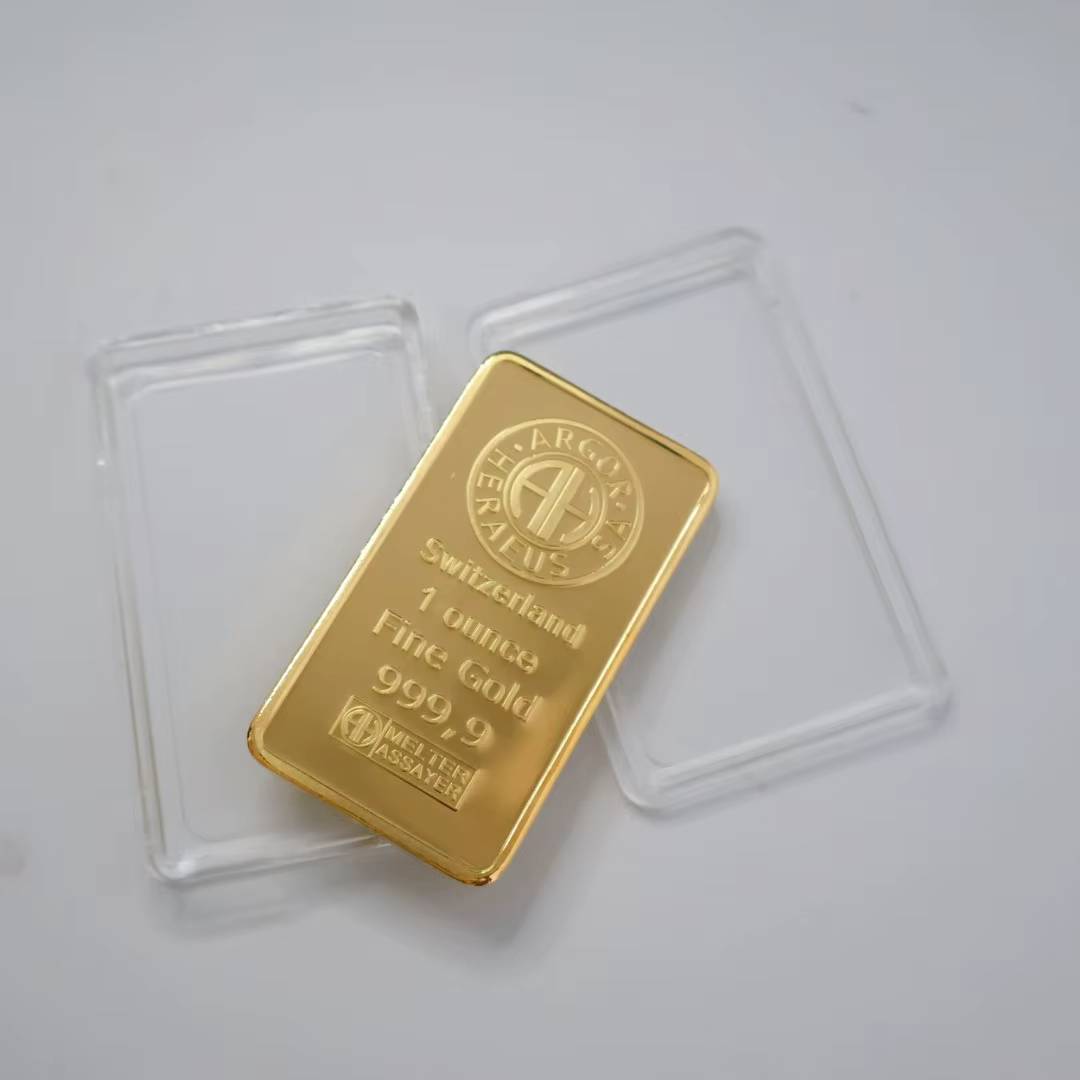 Nouvelle barre plaquée or 999,9 de style Argor, 1 oz, non magnétique, commémorative, pièce de collection, cadeau
