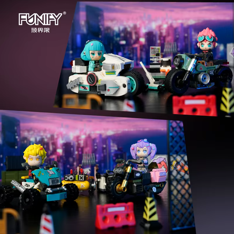 4 styles de figurines miniatures de motards cyberpunk et blocs de construction de motos | Jouets en briques d'anime à collectionner pour enfants et adultes