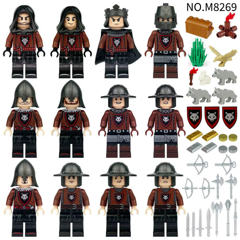 Figurine de chevalier loup d'occasion, vente en gros transfrontalière, jouet de construction à petites pièces pour enfants, accessoires d'armes, chien